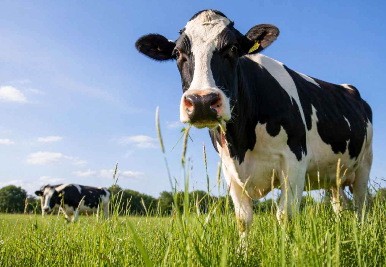 gras met betacaroteen en een koe