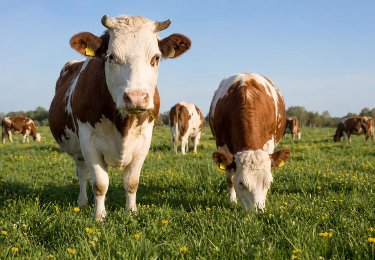 eerste koeien in het weiland voor het maken van de graskaas bij Biologische Kaas